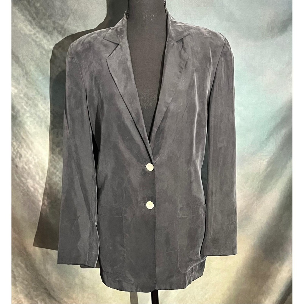 WinterSilks Vintage 90s Women's Charcoal Gray Silk Blazer Button Front‎ Size S